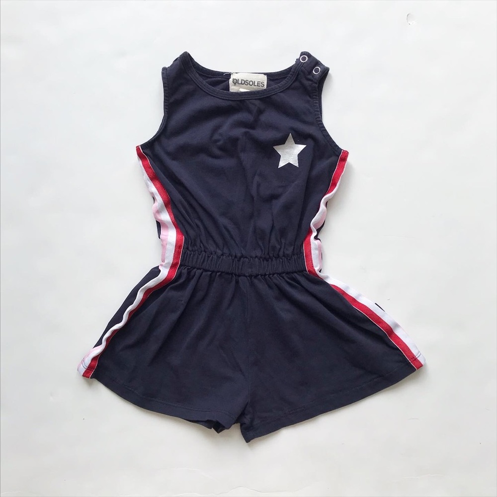 Old Soles navy blue side stripe romper EUC 3T